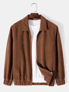 Rust Brown Casual  Long Sleeve Corduroy Plain Other  Non-Stretch Spring/Fall Men Outerwear Men Outerwear, Corduroy Top, Designer Jackets For Men, Minimalist Fashion Men, Trendy Shirt Designs, Men Jackets, Mens Designer Shirts, Fancy Tops, Denim Shirt Men