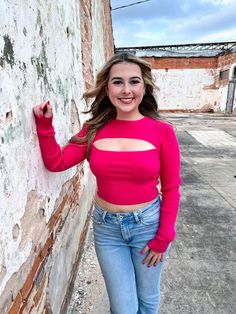 This beautifully constructed fuchsia Long Sleeve Cropped Cut Out Top is the perfect addition to your wardrobe. With its comfortable and stretchy cropped fit, and chic cut out detailing, you’ll be sure to make a statement! Cut Out Top, Cut Out, Crop Tops, Wardrobe, Long Sleeve, Pink, Beauty