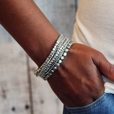 Silver Bead Bracelet, Silver Bracelet, Bead Bracelet, Stretch Bracelet, Stacking… Stacked Beaded Bracelets, Wrap Armband, Modern Wear, Grants Pass, Bracelet Stacking, Bracelet Bead, Yoga Bracelet, Silver Bead Bracelet, Yoga Jewelry