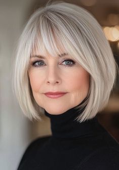 Straight Cut Bob Shoulder Length, Martha Stewart Hair 2023, Long Bobs With Bangs, Medium Bob Hairstyles For Fine Hair, Hair Styles Women Over 50, Chin Length Bob Round Face, Hairstyles For Over 50 Women, Shoulder Length Bob With Bangs