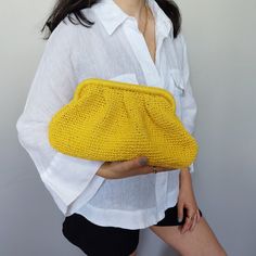 "🏖️ Embrace summer vibes with our Yellow Straw Summer Pouch Bag - a modern and natural wicker handmade clutch for women, elegantly crafted from straw raffia. 🌞 Get ready for the summer of 2024 with our stylish and versatile yellow summer bag, meticulously handcrafted with eco-friendly paper yarn. 🌼 This yellow pouch bag is the perfect accessory for women who want to embrace the season with a touch of crochet charm and natural elegance. 👜 Available in three convenient sizes - small, medium, a Rectangular Travel Pouch For Summer, Trendy Everyday Summer Clutch, Casual Summer Everyday Clutch, Elegant Spring Crochet Travel Bag, Yellow Summer Clutch Bag, Chic Crochet Clutch Bag, Chic Crochet Clutch For Everyday, Yellow Clutch Bag For Summer, Travel Clutch Pouch For Spring