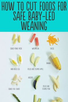 the instructions for how to cut foods for safe baby - led weaning are shown