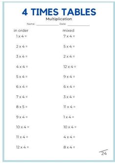 four times tables are shown with the same numbers in order to make it easier for students to learn