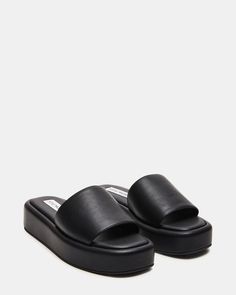 BEACHY Black/Black Platform Slide Sandal | Women's Sandals – Steve Madden High Platform Sandals, Platform Slide Sandals, Casual Black Platform Slides, Steve Madden Slinky Platform Slide Sandals, Platform Slip-on Slide Sandals, Black Platform Flat Slides, Steve Madden Platform Sandals, Chunky Black Sandals, Black Platform Slip-on Footbed Sandals