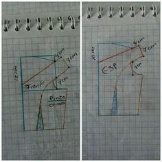 two drawings showing different angles and the same area for each object to be drawn on paper