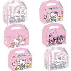 four hello kitty birthday boxes with different designs