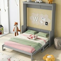 a child's bedroom with a bed and toys