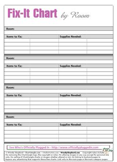 the printable worksheet for fix it chart