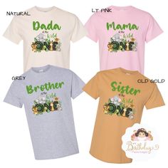 -  Safari Wild ONE family matching shirts!  Please read entire description before purchasing for important information. ITEM DESCRIPTION: - Shirts were specially designed to match our best seller Safari Jungle Wild one outfit. - They are Gildan brand, and they run true to size. - Unisex regular cut shirts - please choose from dropdown menu. - Color of shirt can be selected from the dropdown menu. We can make any other color combination, please contact us with details. Embellishment is made out o First Birthday Short Sleeve T-shirt With Text Print, First Birthday T-shirt With Text Print, Short Sleeve T-shirt With Text Print For First Birthday, Green Custom Print T-shirt For Birthday, Short Sleeve Shirt For Birthday And Father's Day, Green Custom Print Birthday T-shirt, Green Crew Neck Birthday Shirt, Green Graphic Print T-shirt For First Birthday, First Birthday Green Top With Letter Print