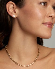 18K Yellow Gold Oval and Round Link Diamond Necklace , 2.6 TCW 16 Inches Style# YNOPWD Stud Earring, Diamond Necklace, Yellow Gold, Stud Earrings, Necklaces, Yellow, Gold