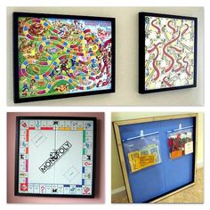 four different framed pictures with some games on them