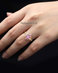 Long Hexagon Cut Pink Amethyst Ring Natura Inspired Amethyst Leaf Wedding Ring Antique Amethyst Promise Ring Vintage Bridal Anniversary Ring - Etsy Pink Sapphire Gemstone Wedding Ring, Emerald Cut Pink Sapphire Ring Gift, Pink Amethyst Ring With Accent Stones, Pink Gemstone Flower Ring For Wedding, Pink Gemstone Flower Wedding Ring, Pink Amethyst Crystal Ring For Gift, Pink Amethyst Ring For Wedding, Fine Jewelry Style, Pink Sapphire Jewelry With Diamond Cut For Gift, Pink Sapphire Gemstone Jewelry For Anniversary