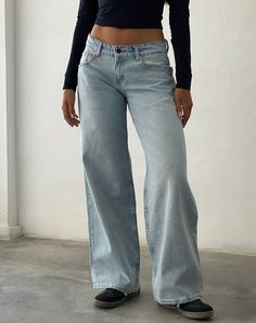 Extreme Light Wash Blue Extra Wide Low Rise Jeans | Roomy – motelrocks-com-us Low Rise Flare Jeans Outfit, 2000s Low Rise Jeans, Low Rise Jeans Outfit, 2000s Low Rise, Jeans Urban Outfitters, Flare Jeans Outfit, Jean Large, Low Rise Flare Jeans, Party Dress Long Sleeve