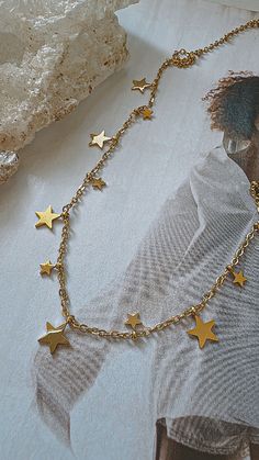 15 inch on shortest and 18 inch at longest length 18k Rich Gold Plated Stainless Steel Filled Water-resistant Tarnish Free Safe to wear in the shower Hypoallergenic for my sensitive skin girls. Gold Star Necklace, Forever Necklace, Mood Jewelry, Star Necklace Gold, Jewelry Board, Summer Ootd, Jewelry Boards, Five Pointed Star, Pretty Jewelry