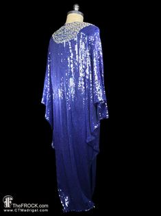 HALSTON Blue Sequined Gown Pearl Beaded Long Dolman Sleeve - Etsy Blue Sequin Dress With Cape Sleeves, Fitted Floor-length Evening Kaftan, Fitted Floor-length Kaftan For Evening, Fitted Sequin Kaftan For Parties, Blue Cape Dress For Party, Sequined Long Sleeve Evening Kaftan, Long Sequined Kaftan For Party, Embellished Blue Kaftan For Party, Festive Cape-style Kaftan For Parties