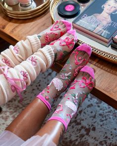 Channel your inner ballerina with our Balletcore bundle, featuring both of our ballet-inspired styles: Balletcore Ribbon Legwarmers Balletcore Sheer Crew Sock Save with the bundle at $44 for both pairs! One Size. Recommended fit US W5.5-10. ✨ Funky yet elegant - no silly or childish patterns 🧦 Premium quality - durably made with comfortable stretch 👗 Unique - the perfect accessory to add individuality to your outfits Scrunchy Socks Outfit, Pink Party Socks For Spring, Pink Socks For Spring, Stretch Pink Socks For Summer, Pink Stretch Socks For Summer, Feminine Fitted Socks For Spring, Trendy Footless Socks For Spring, Fitted Feminine Socks For Spring, Glam Bottles