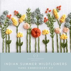 Skill: beginner Collection: wildflowers This listing is for a the "indian summer wildflowers" hand embroidery kit that includes the following:  * pre-printed cotton fabric   * 6-inch embroidery hoop   * full skeins of dmc embroidery floss in the "indian summer" color palette   * embroidery needle   * a stitch guide   * online stitch tutorials  Scissors are not included. Beginner Hand Embroidery, Summer Wildflowers, Ribbon Embroidery Kit, French Knot Embroidery, Beginner Embroidery Kit, Digital Embroidery Patterns, Hand Embroidery Kit, Dmc Embroidery Floss, Pola Sulam