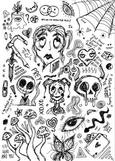 a drawing with many different faces and eyes