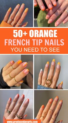 50+ Perfect Orange Tip Nail Designs That Are Really Trendy! This includes orange nails, orange nails acrylic, orange nails summer, orange nail designs, french tip nails, french tip nails orange, french tip ideas & more! This also includes orange nail art, orange nail ideas, orange nail designs, french tip with design, orange nails almond, orange nails square, bright nails, summer nails, french tip acrylic nails, french tip nail designs & more! #orangenails #orangetipnails #frenchtipnails Orange Dip Nails Fall, Nails With Orange Tips, Orange Manicure Ideas, French Tip Orange