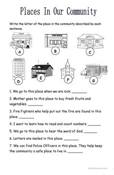 a worksheet with pictures and words to describe the places in our community