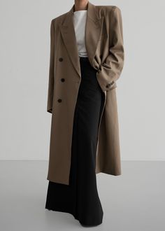 London Double Breasted Coat - Taupe Long Coat Outfit, Oversized Coats, Long Pencil Skirt, The Frankie Shop, Suiting Fabric, Frankie Shop, Winter Vibes, Maxi Coat, Long Blazer