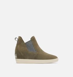 Women's Out N About™ Slip-On Wedge Bootie | SOREL Chanel Flats, Wedge Sneakers, Womens Wedges, Eva Foam, Wedge Boots, Petite Fashion, Sock Shoes, Ankle Booties, Embossed Leather