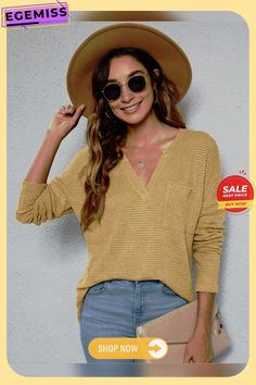 Split Short Front and Long Back Casual V-neck Long Sleeve Knitted Sweater Woman Trendy V-neck Knit Top For Fall, Fall V-neck Solid Color Sweater, Fall Solid Color V-neck Sweater, Solid Color Knit Top With V-neck, Knitted V-neck Top For Fall, Fall V-neck Knit Top, Fall V-neck Waffle Knit Sweater, Fall Waffle Knit V-neck Top, Fall Waffle Knit V-neck Sweater