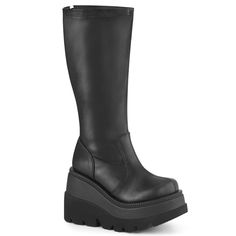 Demonia Shaker-65 Wide Calf Black Vegan Leather With A 4 1/2" (114mm) Wedge Platform Stretch Knee High Boot, Full Length Back Metal Zip Closure, Sha65wc/Bvl These Are Wide Calf Size -'Regular' Sizing Style Available On Separate Listing Free Shipping And Brand New In Box If You Don't See Your Size, Please Leave A Comment Perfect For A Festival Set, Rave Outfit, Goth Boots, Dollskill Shoes, Grunge Y2k Footwear, With Punk Clothing, Hot Topic Lovers And More #Nwt #Womens #Spring #Alternative #Emo Demonia Shaker, Wide Calf Knee High Boots, Alternative Shoes, Goth Boots, Demonia Shoes, Festival Shoes, Punk Boots, Black Platform Boots, Gogo Boots