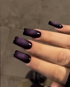 Square Grunge Nails, Mazzy Star Purple Nails, Goth Nails Purple, Dark Purple Nails Aesthetic, Black Grunge Nails, Simple Gothic Nails, Purple Goth Nails, Grunge Nail Art, Sqaure Nails