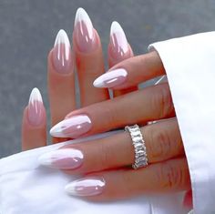 French Tip Almond Shaped With Aurora Shine Press On Nails 24 Count Comes With Jelly Glue And Nail File New In Package Basic Nails, Nails Colors, Nails Blue, Makijaż Smokey Eye, Nails Spring, Blue Spring, Chic Nails, Nail Arts, Chrome Nails