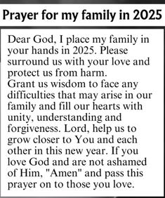 a prayer card with the words, pray for my family in 205