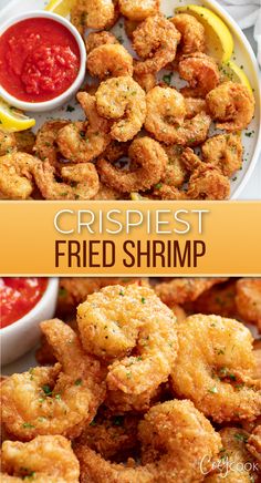 crispy fried shrimp with a side of cocktail sauce. Shrimp Deep Fried, Breading For Shrimp, Buttermilk Fried Shrimp, Creamed Shrimp, Calabash Shrimp, Shrimp Seasoning Recipes, Crispy Shrimp Recipes