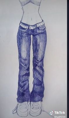 a drawing of a woman's jeans with her hands in her pockets and the bottom half of her pants showing