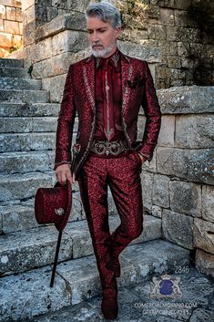 Gentleman Style Outfits, Gothic Era, Rider Wallpaper, Black And Red Suit, Wedding Frocks, Steampunk Couture, Burgundy Suit, Dress Suits For Men