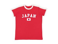 Japan Jersey Baby Tee  Red or blue ringer t-shirt with white contrast collar, arched Japan graphic, and Japanese flag. Blokette inspired soccer jersey shirt.  Measurements (in inches): Small- Width: 16 Length: 21.5 Medium- Width: 18 Length: 23 Large- Width: 19 Length: 25 Care Instructions: * Do not dry clean * Wash and dry inside out * Hang dry (preferred) or machine dry on a delicate setting * Use cold water * Use mild detergent * Do not bleach #Japan #custom #blokette #handmade #star Retro White T-shirt With Team Name, Red Retro T-shirt For Sports Events, Red Three Stripes Top For College, Red Three-stripes Tops For College, Summer Streetwear Jersey T-shirt, Japan Shirt Design, Japan T Shirt Design, Japan Jersey, Japan Soccer