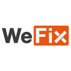 the we fix logo is shown in black and orange