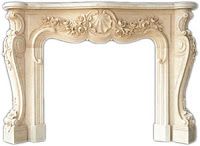 an ornate fireplace mantel in white marble