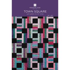 the cover of town square quilt pattern is shown in black and pink, with an abstract design