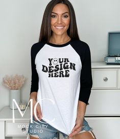 Bella Canvas B3200 Black & White Raglan Mockup! It's all in the Details 🤩 Being an owner a multiple Etsy shops I know the importance of a great image to grab the attention of buyers! I hope these Mockups will help you display your beautiful work and create your own wonderful Brand!  📸 We take pride in our clothing Mockups we have created! From T-Shirts, Hooded Sweatshirts, Tank Tops and Infant Clothing. Including Brands from Bella Canvas, Gildan and Next level. Having a clean and wrinkle free Black Half Sleeve T-shirt With Letter Print, Black Graphic Print Half Sleeve Top, Black Half Sleeve Top With Graphic Print, Black Cotton T-shirt With 3/4 Sleeves, Casual Black Shirt With 3/4 Sleeves, Black Long Sleeve Pre-shrunk T-shirt, Black Raglan Sleeve Top With Letter Print, Black Tops With Letter Print And Raglan Sleeves, Black Long Sleeve Tops With Custom Print