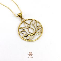 Lotus flower pendant. Product details This special lotus flower necklace. made with the highest quality brass. It is nickel-free and hypoallergenic, they don't get rusty. The lotus flower's meaning varies from culture to culture. In general, the lotus flower means purity, rebirth, and strength. The stage of growth the lotus flower is in represents a different stage of enlightenment. A closed lotus flower represents the time before a Buddhist follower found Buddha or enlightenment. A lotus flower Spiritual Lotus Flower Necklace For Meditation, Spiritual Lotus Flower Necklaces For Gifts, Spiritual Lotus Flower Necklace Gift, Brass Flower-shaped Jewelry For Gifts, Spiritual Flower Pendant Necklace, Spiritual Lotus Flower Jewelry For Meditation, Bronze Brass Necklace With Flower Pendant, Bronze Brass Flower Pendant Necklace, Spiritual Brass Charm Necklace With Round Pendant