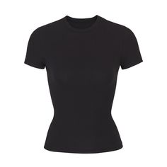 The perfect crewneck tee, this breathable, everyday classic is made with cool, comfortable stretch-cotton and finished with sporty stitching. | SKIMS T-Shirt | Black | XS | Cotton Jersey Jersey Tshirt, Lounge Top, Wardrobe Basics, Dream Clothes, Black Top, Jersey T Shirt, Infant Tees, Shapewear, Workout Shirts