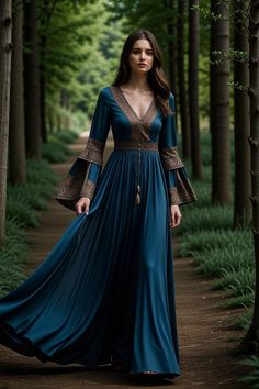 Blue Medival Outfits, Celtic Fantasy Outfit, Medieval Fantasy Dress Princesses, Simple Medieval Dress, Medieval Queen Dress, Blue Medieval Dress, Elvish Dress, Fantasy Dress Princesses, Medieval Dress Princess