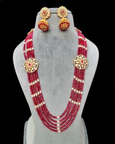 Description: Elevate your style with our Designer Royal Kundan & Beads Long Necklace with Earrings. Made with high-quality materials, this set exudes elegance and sophistication. Perfect for any occasion, this set will add a touch of glamour to any outfit. Complete your look with timeless beauty. About: Eye-catching and unique jewelry that will set you apart. Gift this piece to a loved one and see their face light up with joy. Best for gifting or for personal use, wear it to any occasion and bec Beads Long Necklace, Kids Handicraft, Saree Petticoat, Full Sleeve Blouse, Saree Jewellery, Silver Pooja Items, Glass Bangles, Silver Toe Rings, Gold Chain With Pendant