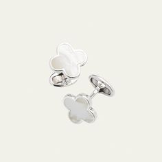 Jan Leslie sterling silver cuff links. Clover design with mother-of-pearl inlay. Imported. Silver Cufflinks, Sterling Silver Cuff, Silver Cuff, Mother Of Pearl, Semiprecious Stones, Cufflinks, Semi Precious, Cuff, Tops Designs