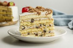 a piece of cake sitting on top of a white plate