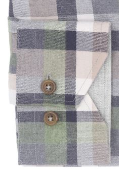 This button-up shirt features a trim fit that gives you more definition while the cotton design ensures lasting comfort. Front placket Spread contrast inside collar Long sleeves with button cuffs Soft Handfeel 100% cotton Machine wash, tumble dry Imported Plaid Shirt With Spread Collar And Buttons, Plaid Button-up Shirt With Button Cuffs, Green Cotton Shirt With Button Cuffs, Fitted Flannel Button-up Shirt, Classic Cotton Flannel Shirt With Snap Buttons, Green Cotton Button-up Flannel Shirt, Plaid Cotton Tops With Button Cuffs, Green Cotton Shirt With Buttons, Classic Green Button-up Flannel Shirt