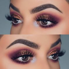 Purple and Bronze Glitter Eye Makeup Idea for Prom Cruise Makeup, Eye Makeup Idea, Easy Eye Makeup Tutorial, Eye Makeup Glitter, Make Up Diy, Make Up Foundation, Glitter Eye Makeup, Glitter Eye, Makeup Idea