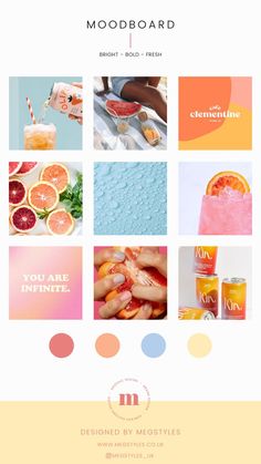 the mood board for mood boards is shown with different colors and shapes, including oranges,