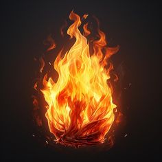 a fire with bright orange and red flames coming out of it's center, on a black background