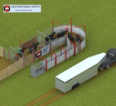 an aerial view of a horse trailer and cattle pens